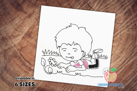 Boy Looking at Flower Sketch Embroidery Review