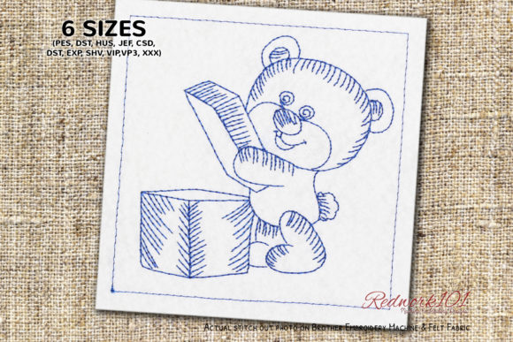 Charming Teddy Beart Opening Gift Redwork