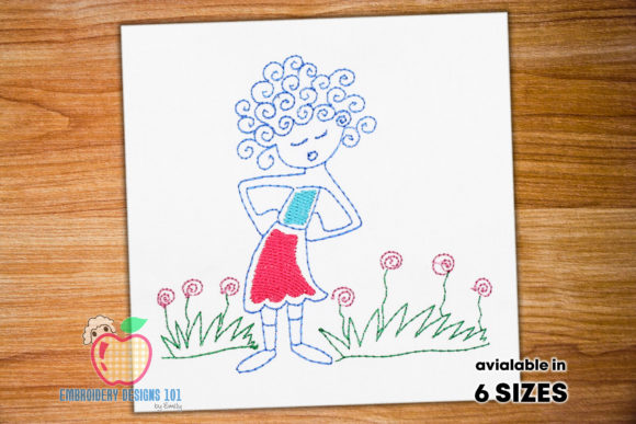 Cute Curley Hair Girl Sketch Embroidery Review