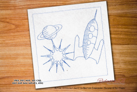 Embroidering Magic: Planet with Rocket Space Redwork
