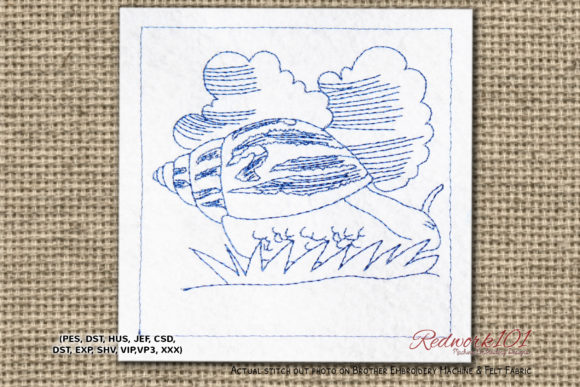 Giant Ghana African Snail Redwork Embroidery