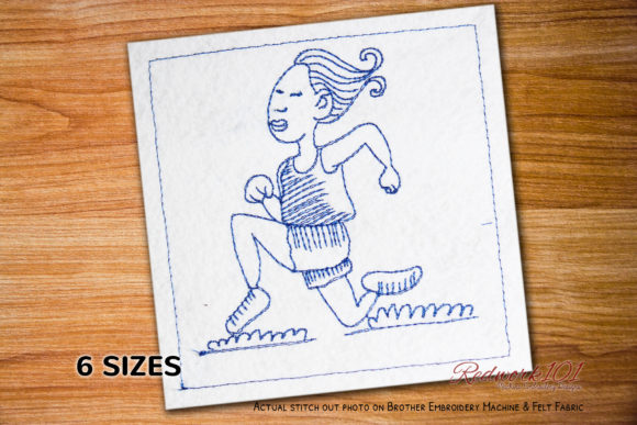 Girl Marathon Runner Redwork Embroidery Review