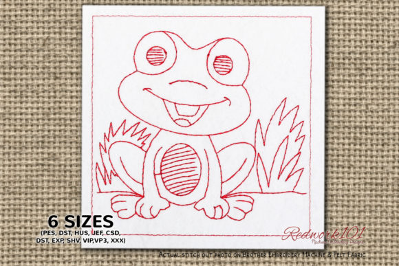 Happy Cartoon Frog Redwork: A Playful Design Review
