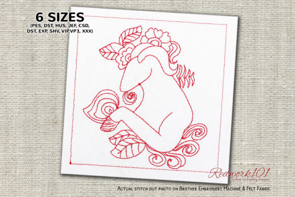 Horned Goat Symbol of Capricorn Redwork