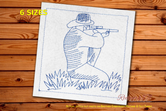Hunter with Gun Pointing Redwork