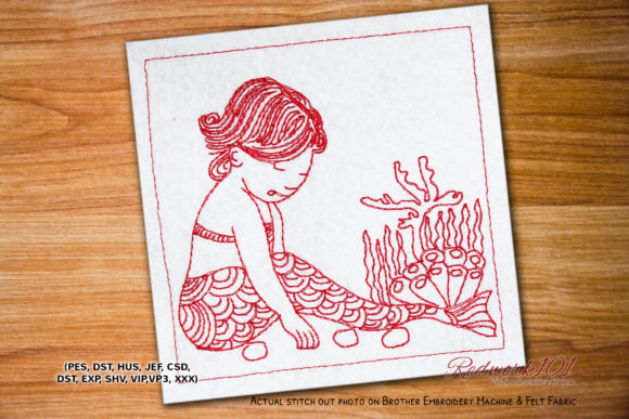 Mermaid Playing Lineart Review for Seasonal Embroidery