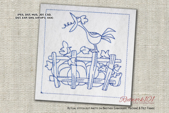 Rooster Sitting a Fence Redwork Review