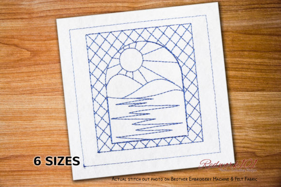 Spring Nature Window View Redwork Design