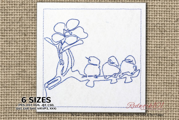 Three Little Birds on Tree Redwork