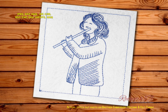 Young Girl Playing Flute Redwork Review
